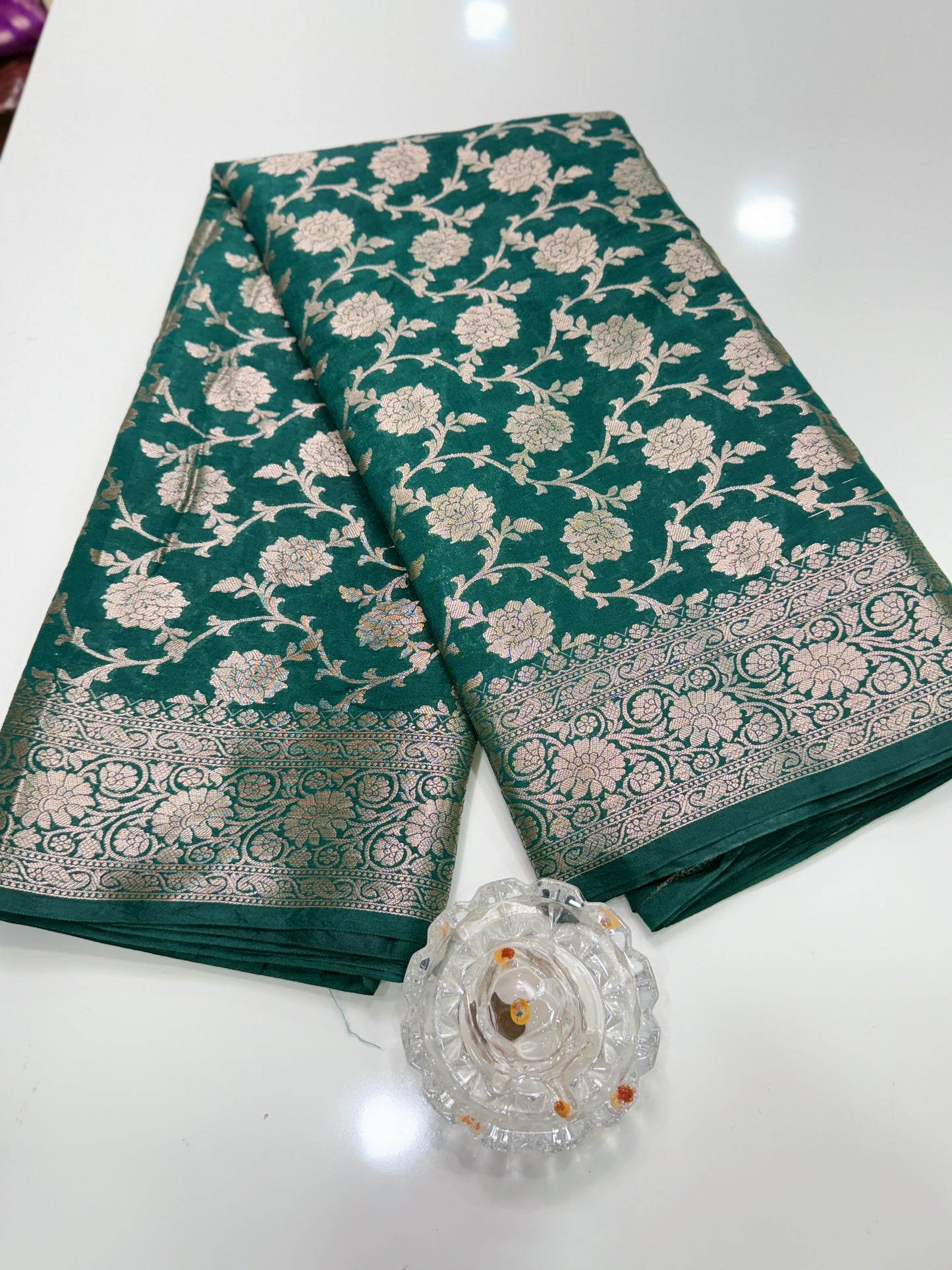 Banarasi Semi Dupion Silk Saree with Zari Floral Jaal Weaving and Blouse Piece for Women