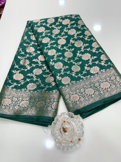 Banarasi Semi Dupion Silk Saree with Zari Floral Jaal Weaving and Blouse Piece for Women