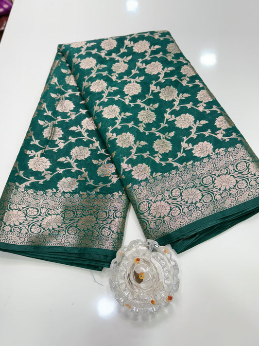 Banarasi Semi Dupion Silk Saree with Zari Floral Jaal Weaving and Blouse Piece for Women