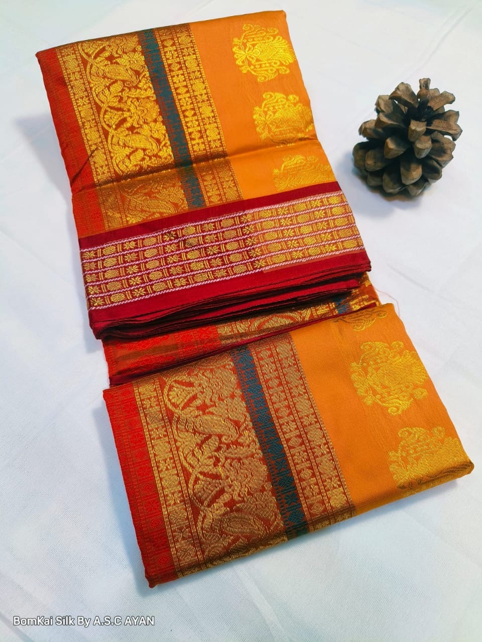 Bomkai Silk Saree with Achal Multi-Color Work and Golden Jari Butta Border – With Blouse Piece for Women
