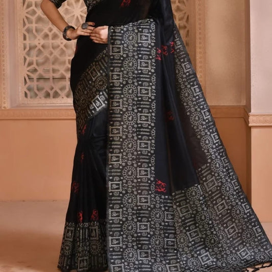 Banglori Handloom Raw Silk Saree with Rich Weaving Pallu and Blouse Piece for Women