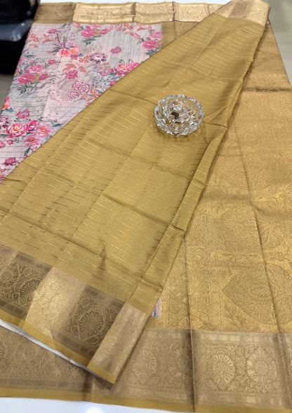 Printed handloom georgette saree for women with woven border and floral design