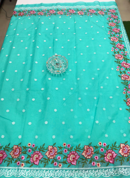 Banarasi Semi-Organza Saree with Embroidery and Fancy Border – Lightweight Festive Saree for Women