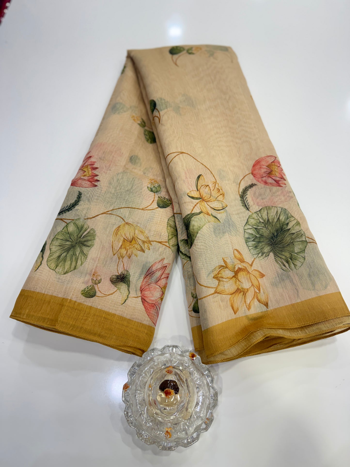 Cotton Chanderi Silk Floral Printed Saree with Blouse Piece