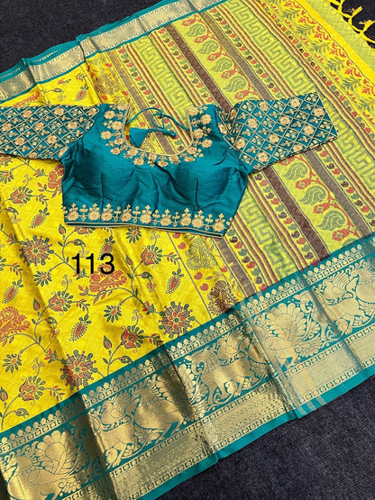 Elegant Jacquard Cotton Silk Saree with Maggam Free Size Blouse