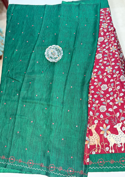 Victoria Cotton Silk Saree with Deer and Floral Print – Lightweight Traditional Cotton Silk Saree for Women