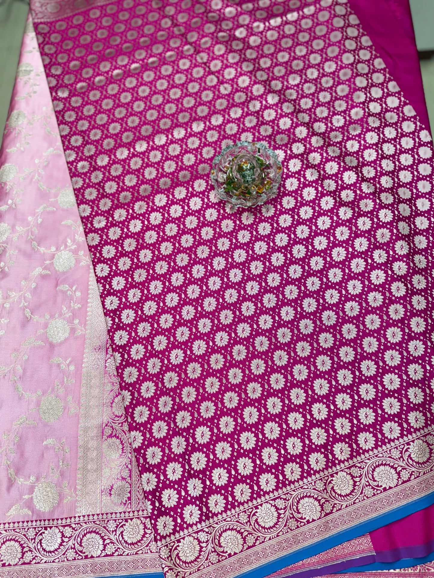 Banarasi Mashru Katan Silk Saree in Pink and Magenta with Contrast Blouse Piece – Women’s Festive Wear