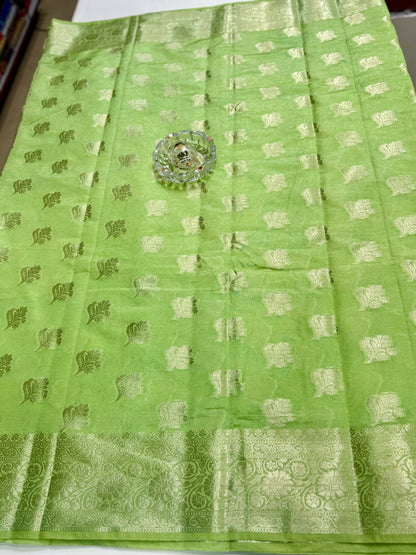 Semi Dupion Silk Saree with Zari Buta Motifs and Contrast Border for Women
