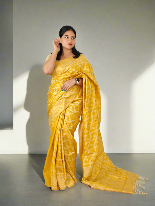 Banglori Handloom Raw Silk Saree with Weaving Pallu and Border for Women