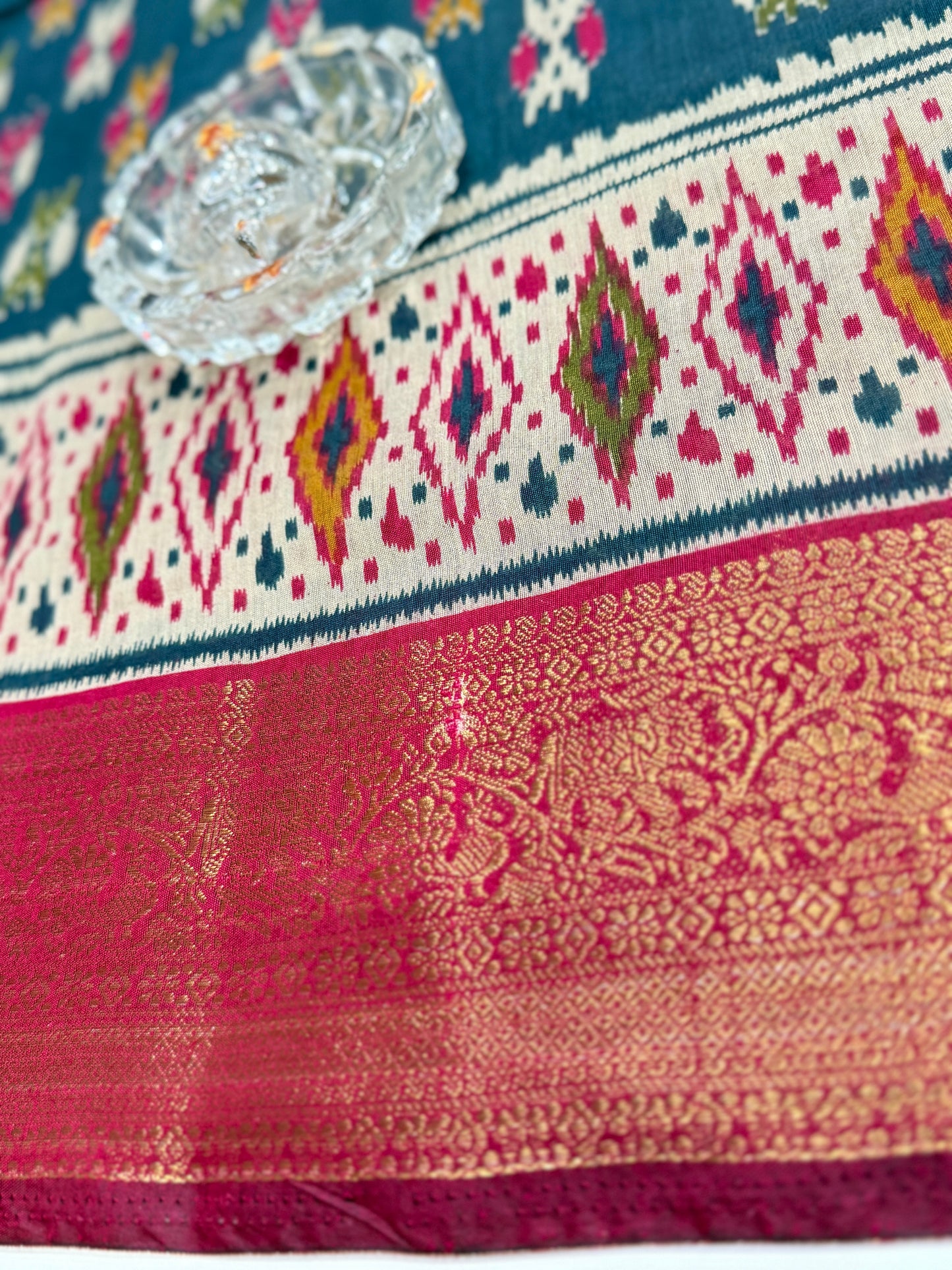 Semi Maheshwari Silk Saree with Zari Border & Ikat Style Weaving for Women