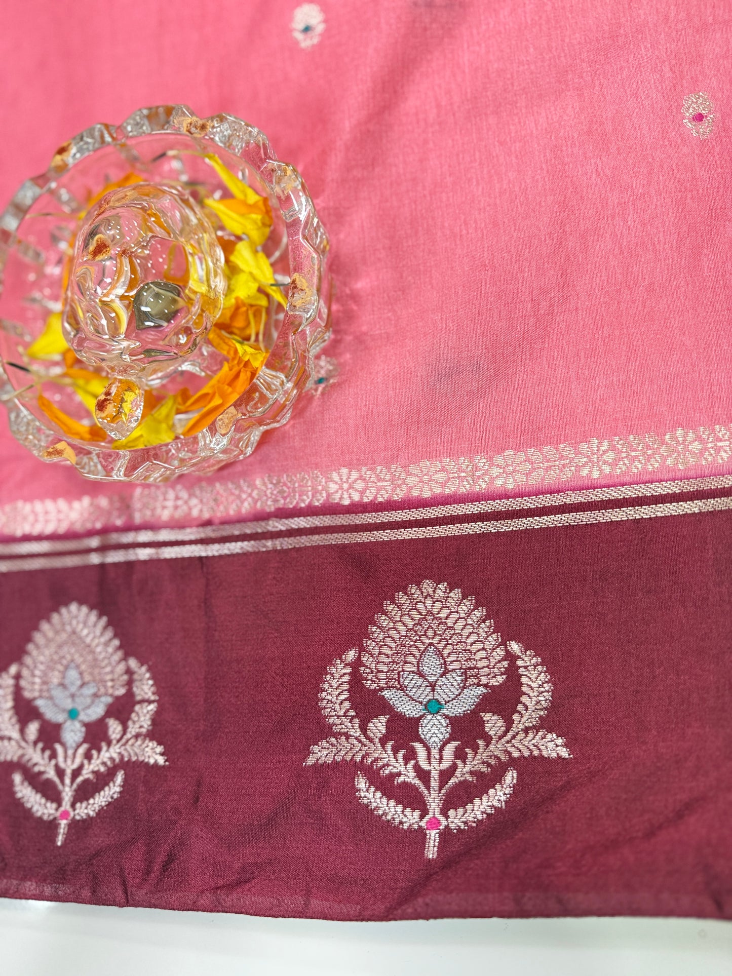 Banarasi Semi RW Mango Silk Saree with Zari Buta Meenakari Work and Brocade Blouse – Festive Wear