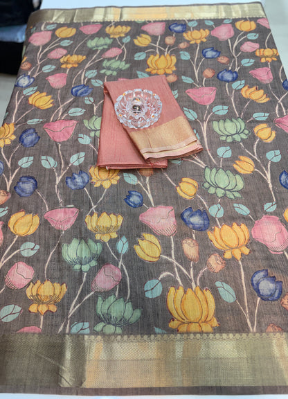 Tussar Art silk saree with handloom weaving and floral pattern for women