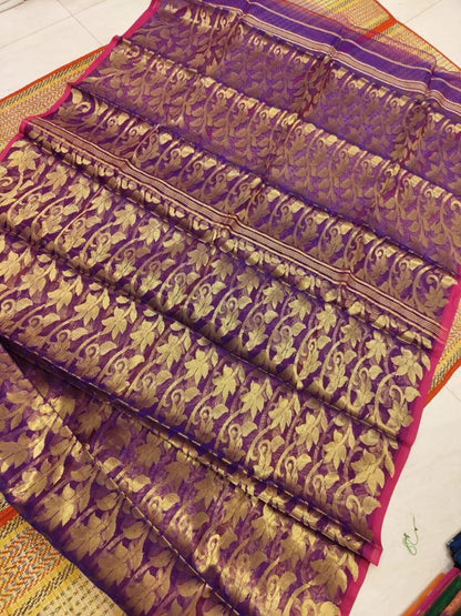 Handwoven Muslin Jamdani Saree with Traditional Weaving and Blouse Piece for Women