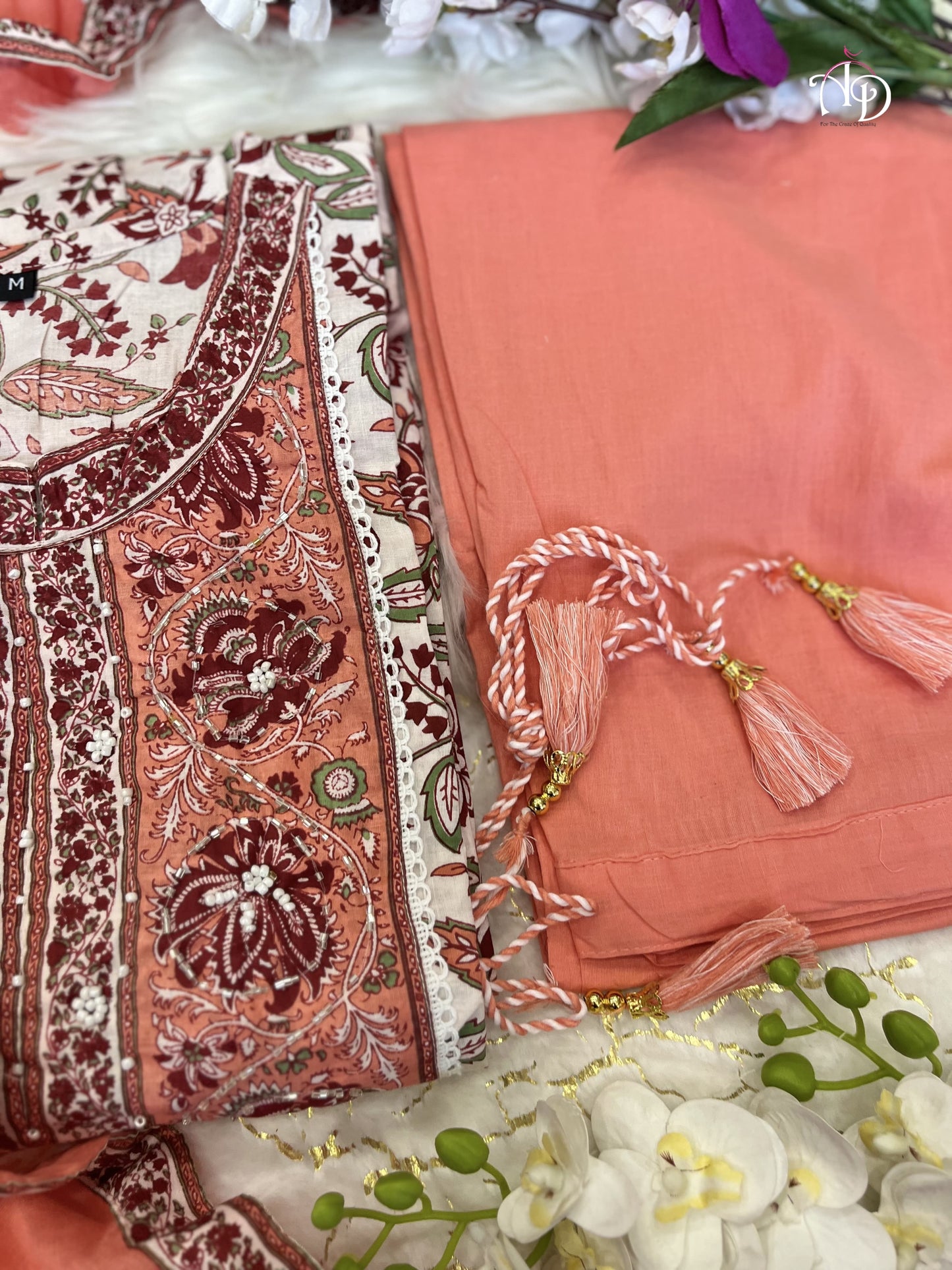 Pure Cotton Anarkali Suit Set with Hand Embroidery, Zari Weaving & Lace Dupatta – Sizes L to 3XL