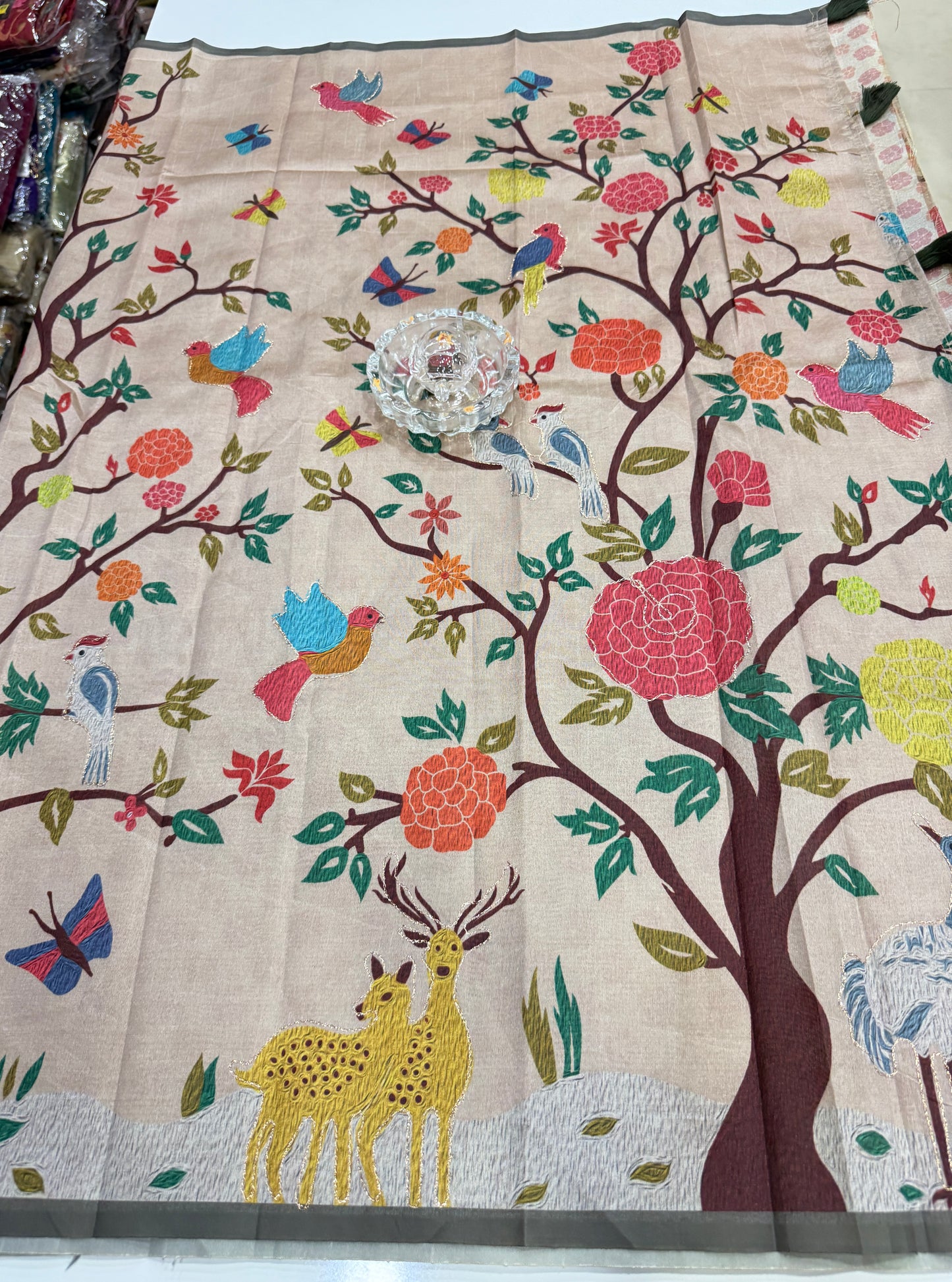 Assam silk saree for women with aari embroidery and paithani motifs, festive wear saree with blouse