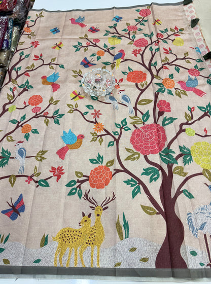 Assam silk saree for women with aari embroidery and paithani motifs, festive wear saree with blouse