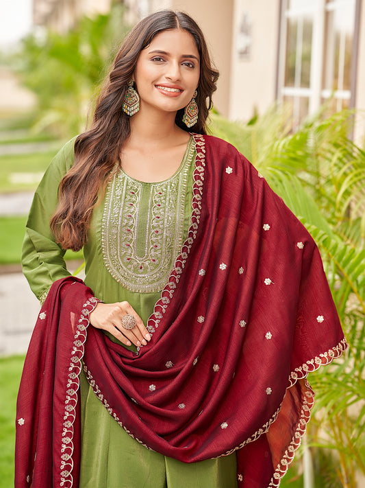 Plus Size Roman Shimmer Suit Set with Vichitra Dupatta – 3-Piece Ethnic Wear for Women (3XL, 5XL)