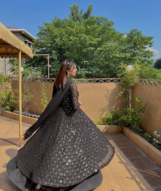 Georgette Anarkali Kurti Plazo Dupatta Set with Self-Work Embroidery – Women’s Sizes 34 to 46