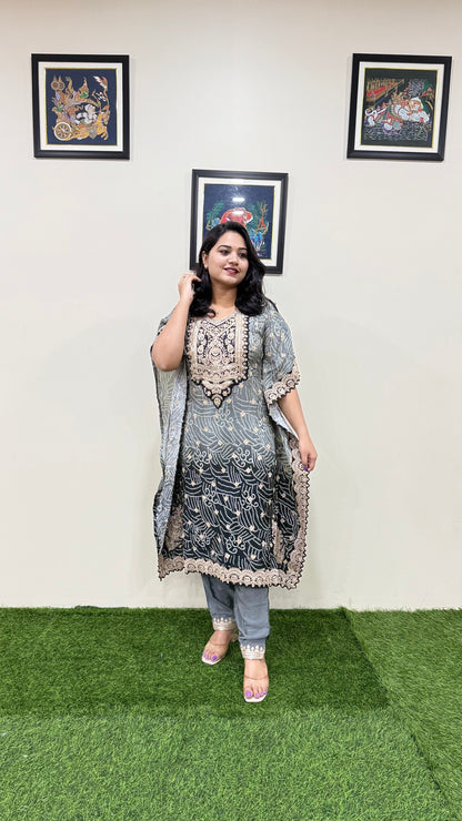 Pure Viscose Natural Crepe Silk Hand-embellished gota patti work with hand mirror work