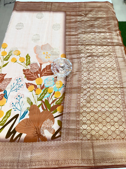 Pure Crepe Silk Saree with Digital Print and Zari Border – Elegant Festive and Wedding Saree for Women