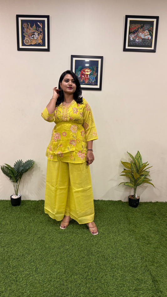 Viscose Shimmer Zari Silk Kurta Plazo Dupatta Set with Handwork and Digital Print Dupatta – Sizes XL to 3XL