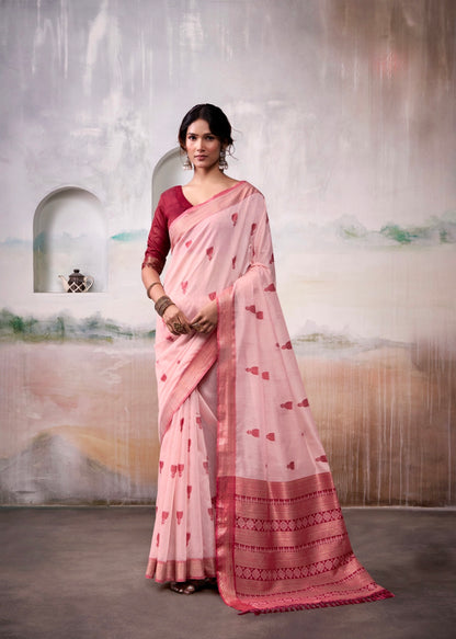 modal cotton saree with zari-style motifs and contrast border – breathable ethnic wear for women
