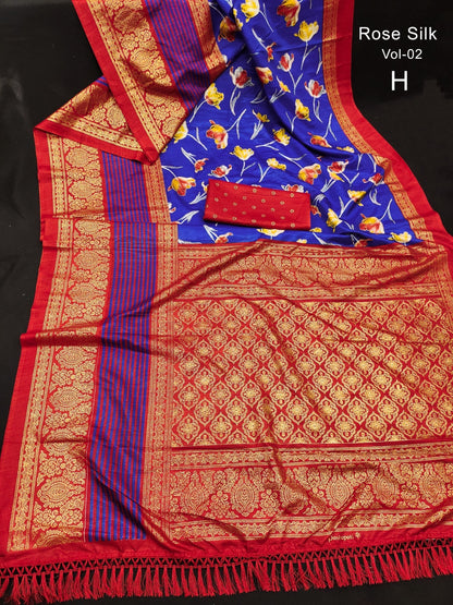 Dola Silk Saree with Kalamkari Patola Digital Print and Gold Zari Foil Border