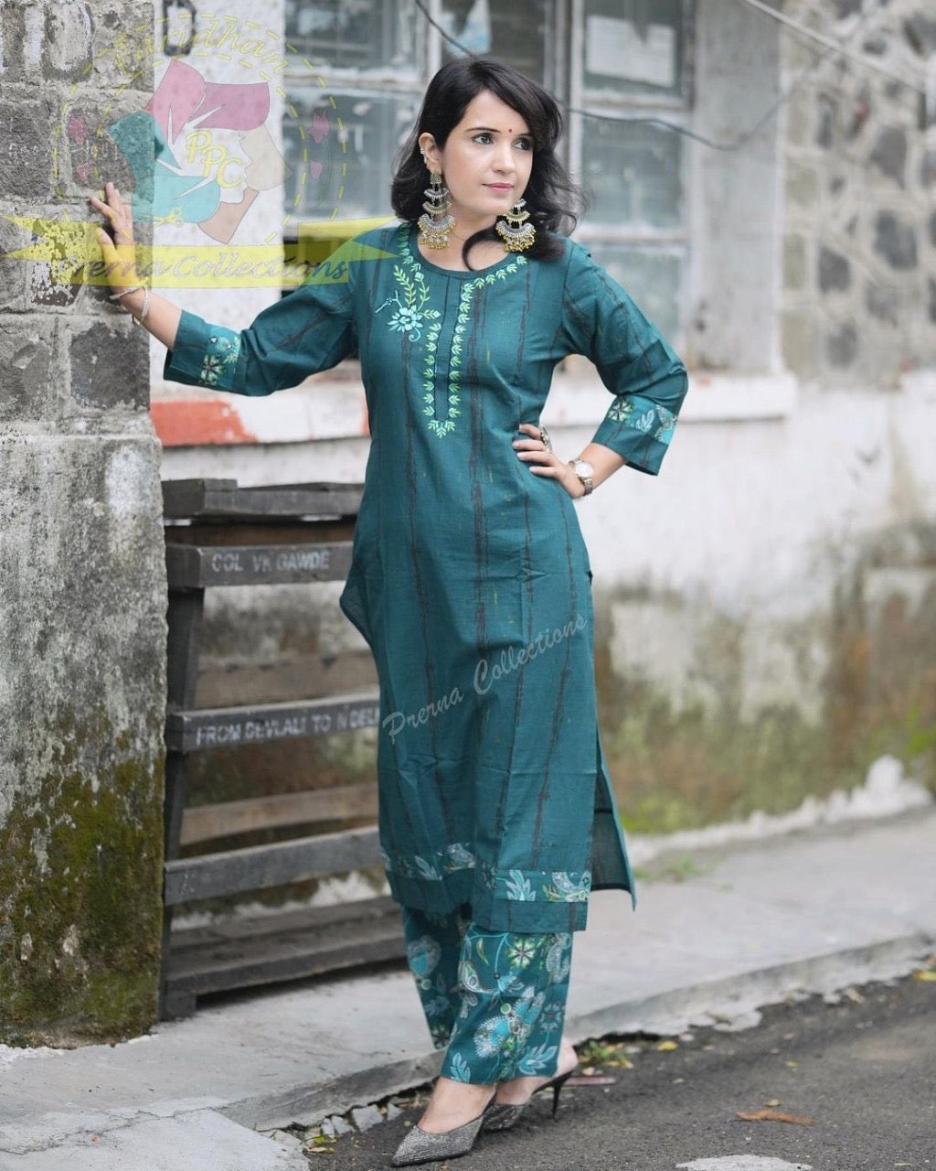 Embroidered Kurti Pant Set for Women – Elegant 2-Piece Ethnic Wear – Sizes 40 42 44
