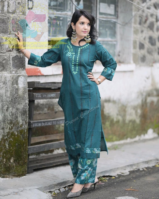 Embroidered Kurti Pant Set for Women – Elegant 2-Piece Ethnic Wear – Sizes 40 42 44
