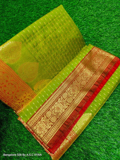 Bangalore Silk Saree with Pure Velvet Touch, Dual Tone Colour & All-Over Chunri Butta Design