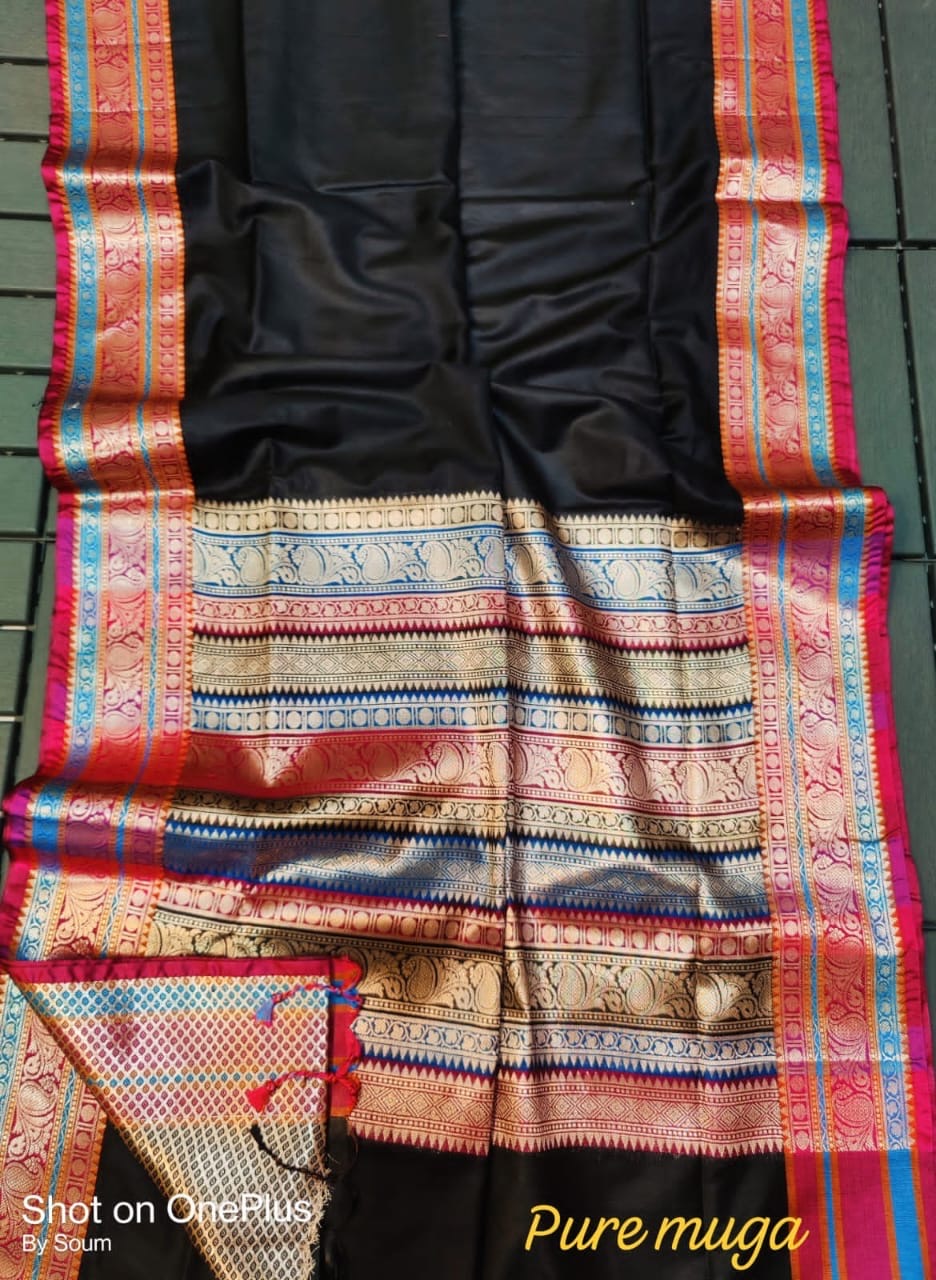 Muga Katan Saree with Brocade Blouse Piece for Women – Plain Body and Soft Drape