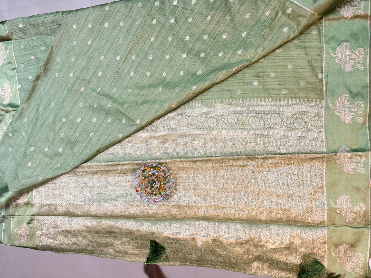 Tussar silk saree with satin border and zari woven motifs for women