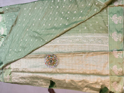 Tussar silk saree with satin border and zari woven motifs for women