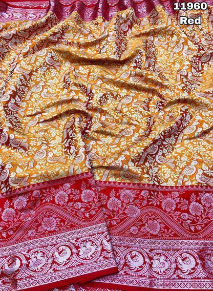 Kanjivaram Pattu Silk Saree with Pure Silver Zari Weaving, Contrast Border and Blouse for Women