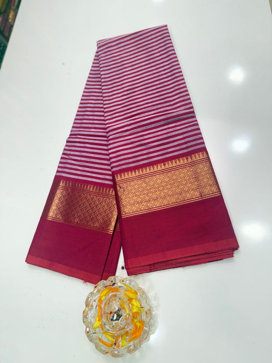 Chettinad Pure Cotton Saree with Zari Border – 80 Count, 20 Colours, 5.5m Length