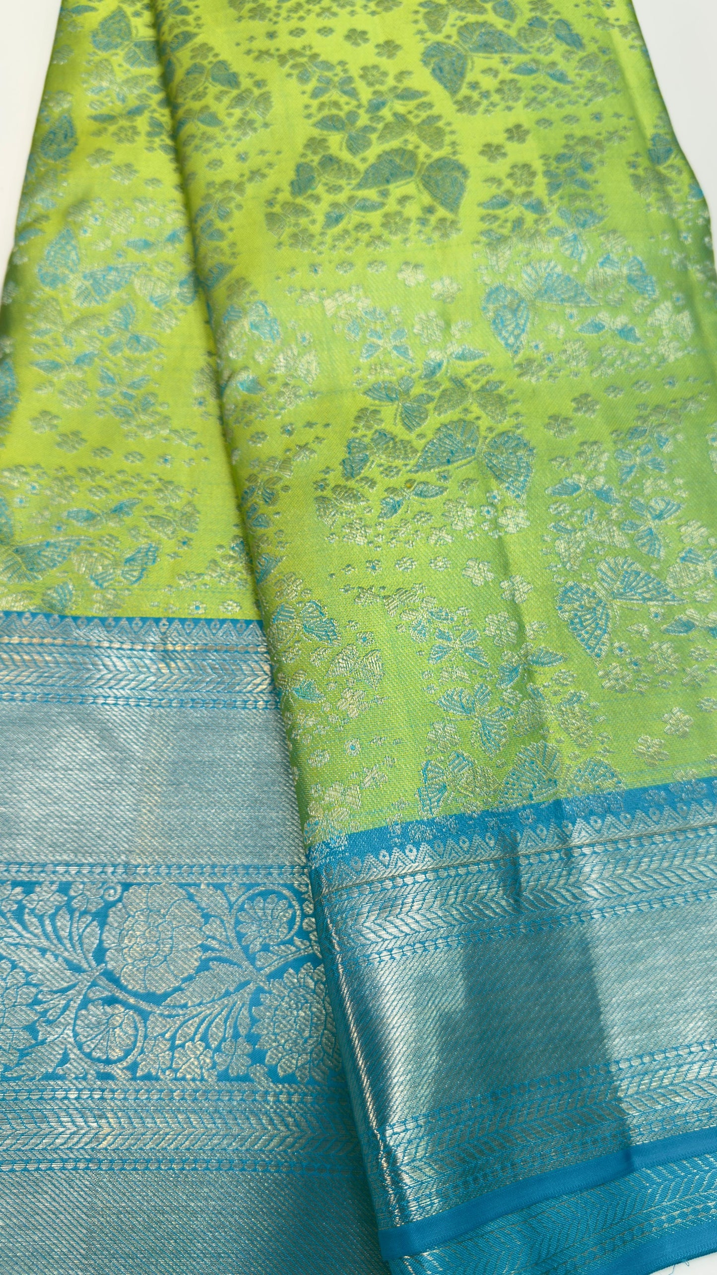 Handloom Kanchi Silk Saree with Silver Zari Double Warp in Green for Women