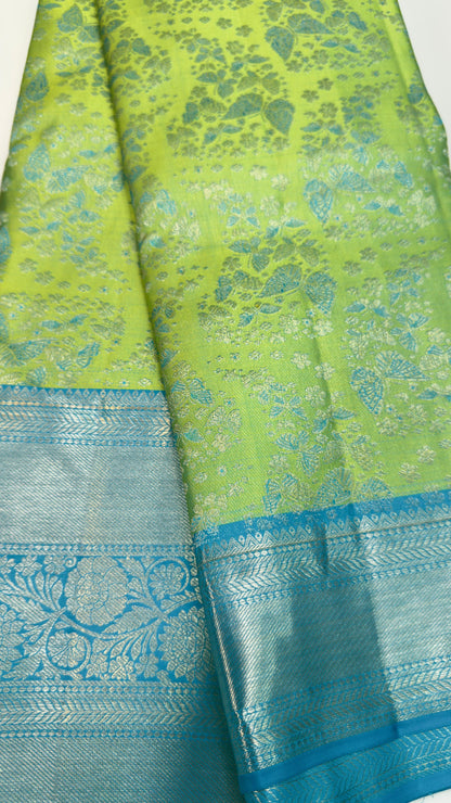 Handloom Kanchi Silk Saree with Silver Zari Double Warp in Green for Women