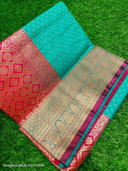 Bangalore Silk Saree with Pure Velvet Touch, Dual Tone Colour & All-Over Chunri Butta Design