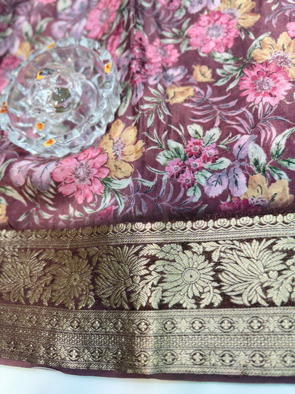 Printed H.O. Silk Saree with Floral and Paisley Design and Zari Border – Premium Festive Saree for Women
