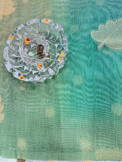 Soft Handloom style Silk Saree with Zari Leaf Weaving and Gradient Shading – Festive Wear Saree for Women