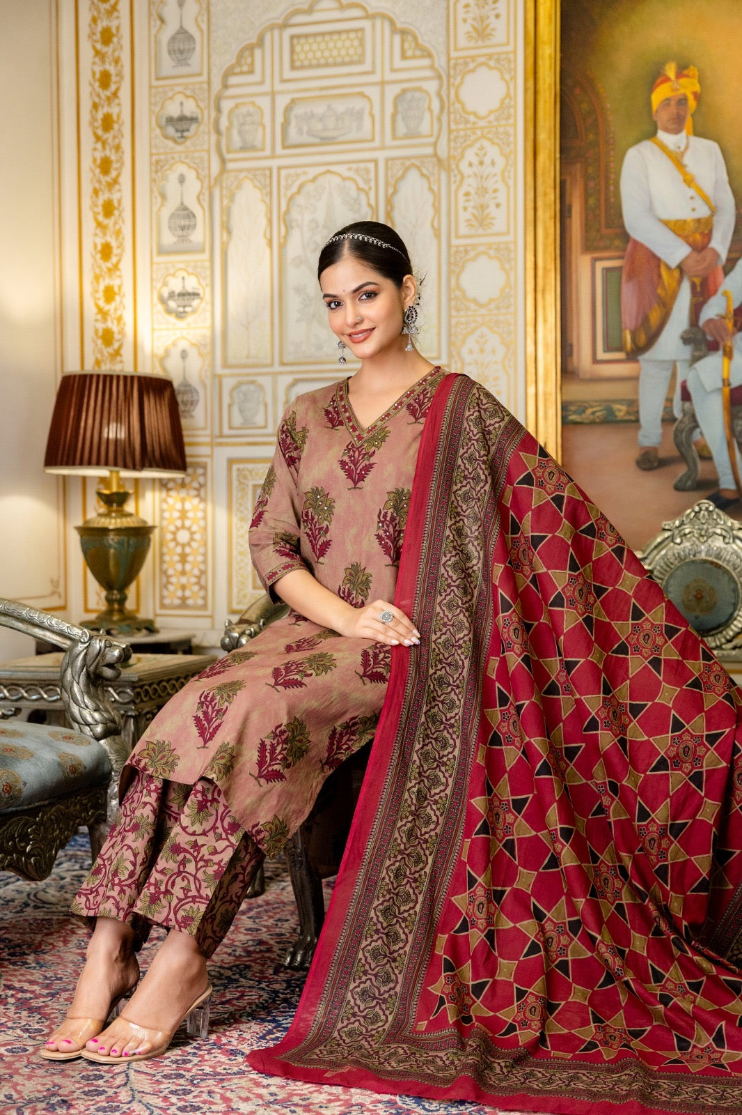 Cotton Printed Kurta Pant Dupatta Set for Women – Traditional Floral Design – Sizes 38–46