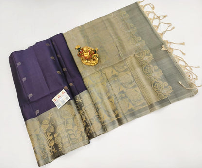 Pure Soft Silk Handloom Saree for Women – Double Warp Borderless Design with Gold Zari and Contrast Blouse