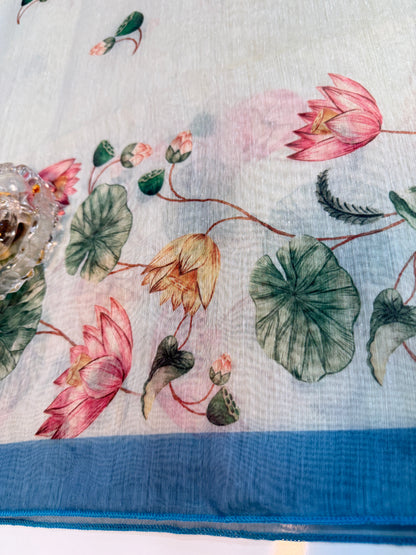 Cotton Chanderi Silk Floral Printed Saree with Blouse Piece