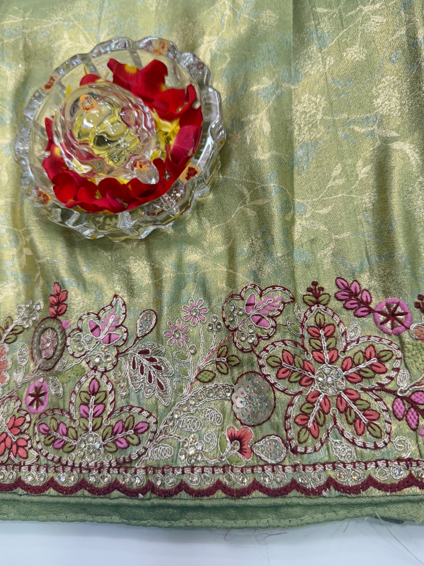 Tissue Silk Saree with Embroidery, Sequin, and Mirror Work Border – Festive Saree for Women