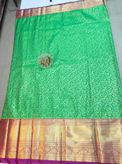 Semi Kanchi Pattu Brocade Saree with Zari Weaving and Contrast Border – Festive Wear