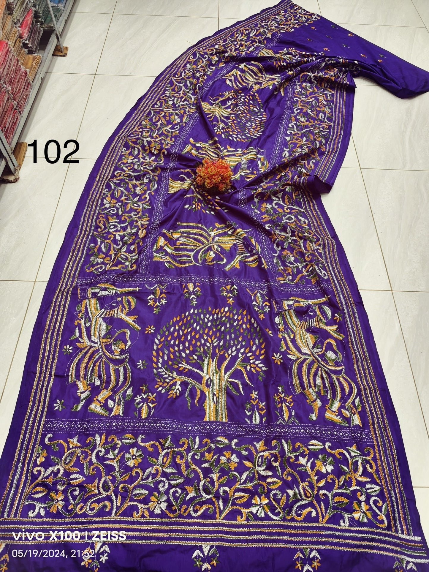Blended Bangalore Silk Saree for Women with Kathastitch Embroidery – With Blouse Piece