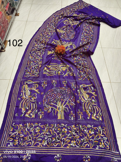 Blended Bangalore Silk Saree for Women with Kathastitch Embroidery – With Blouse Piece