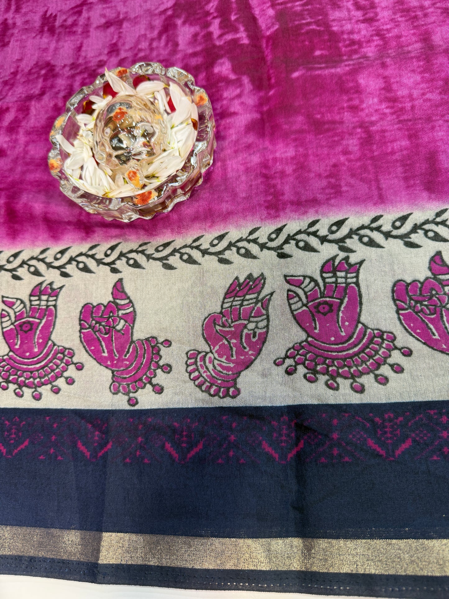 Silk blend printed saree with contrast border and pallu print, 6.3m with running blouse, 6 color options