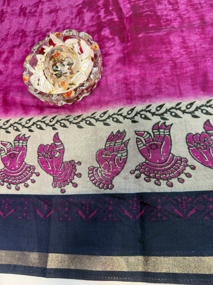 Silk blend printed saree with contrast border and pallu print, 6.3m with running blouse, 6 color options