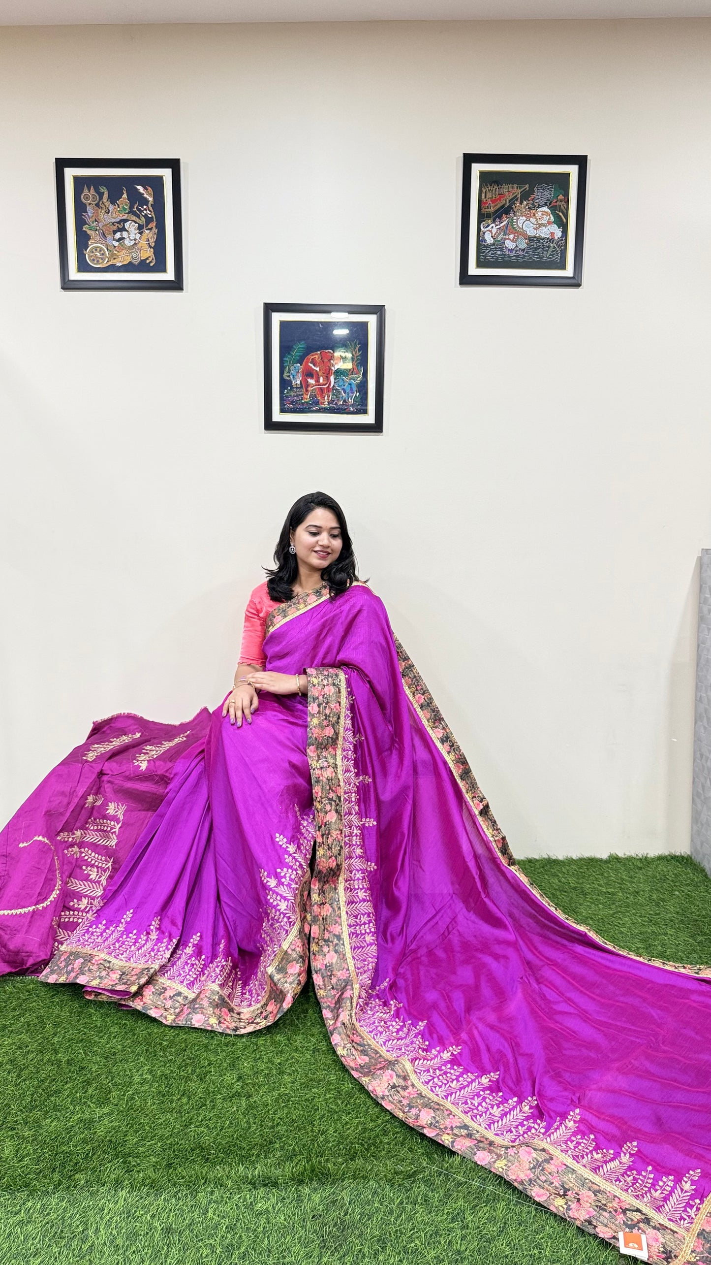 Designer Silk Saree with Embroidery Lace Work, Patchwork and Art Silk Blouse